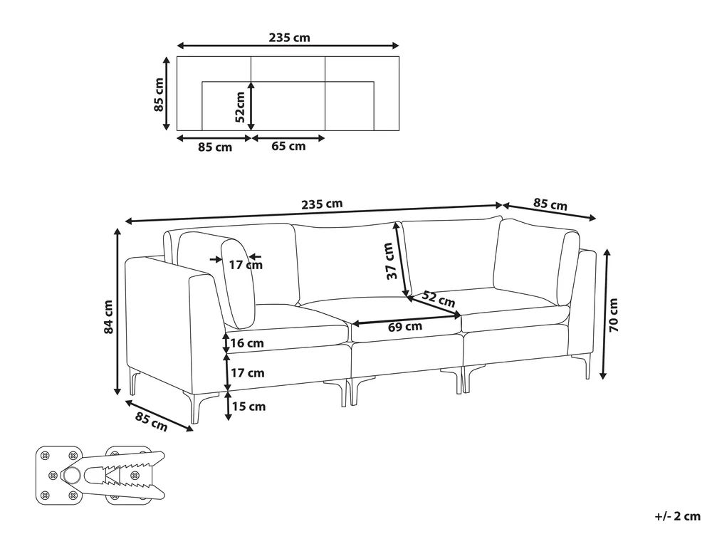 Modular Sofa 3 Seater EVJA Velvet Green_817789