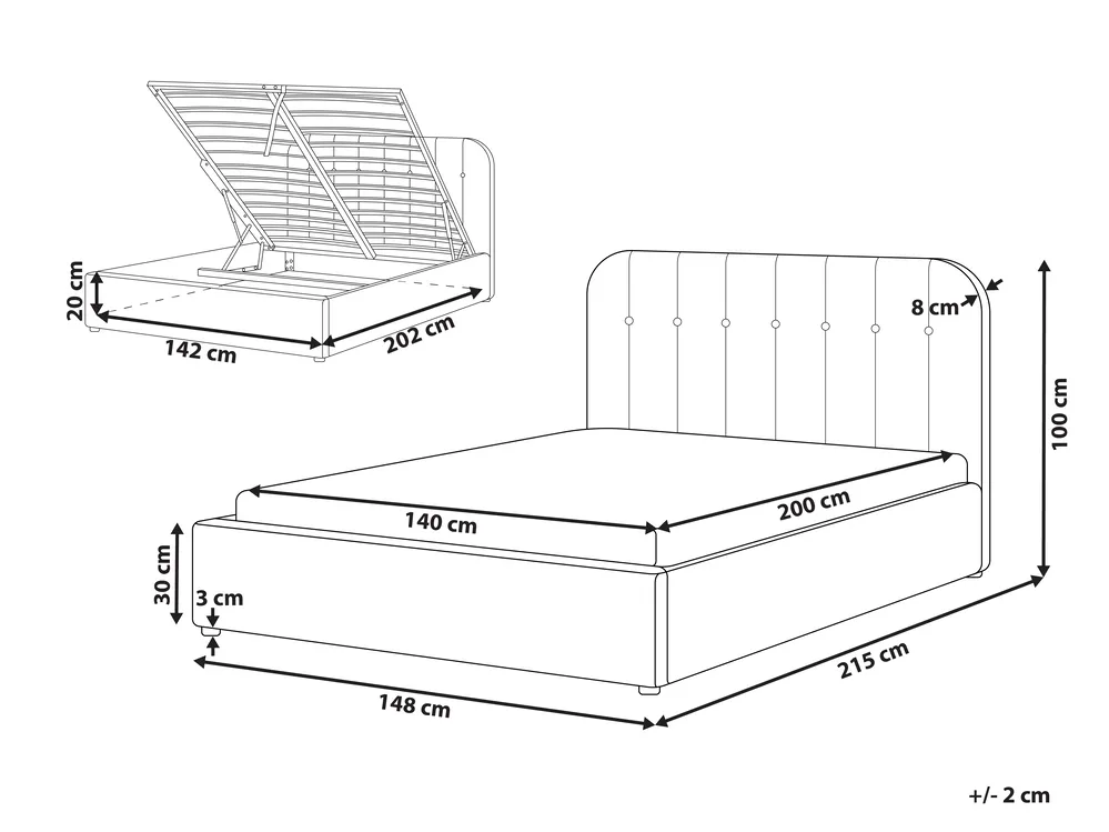 Bett mit Stauraum CHALLANS Stoff Cremeweiß 140 x 200 cm_1019672