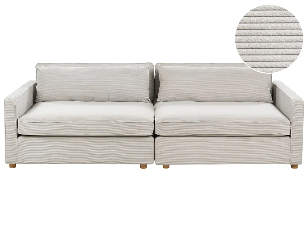 Sofa 3 Seater VINSTRA Corduroy Light Grey