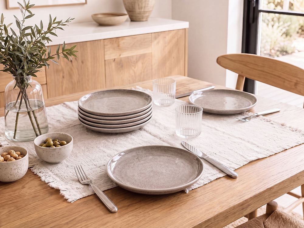 Speiseteller 8er Set COSTMARY Steinzeug Grau 27 cm