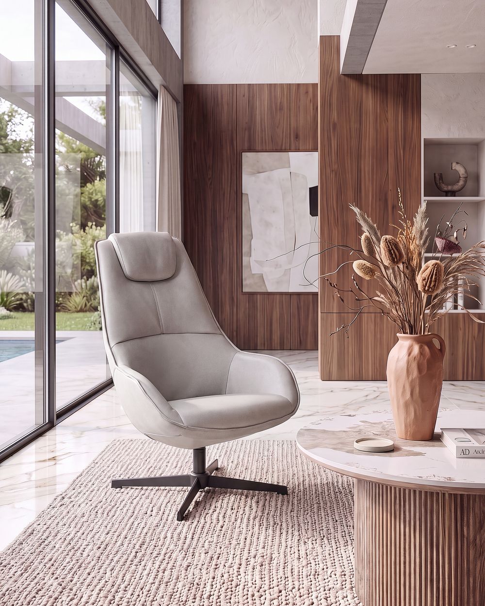 Swivel Armchair HAUGE  Fabric Light Grey