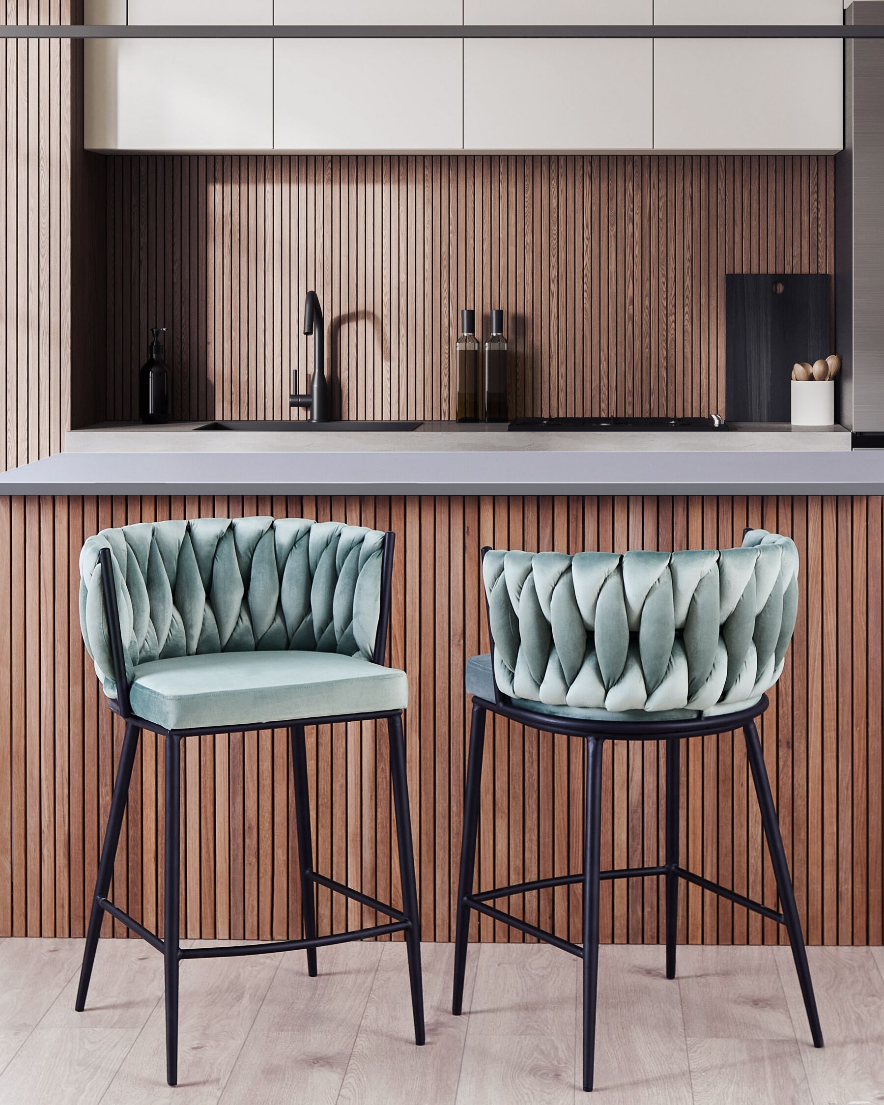 Set of 2 Velvet Bar Chairs Light Green MILAN_914392