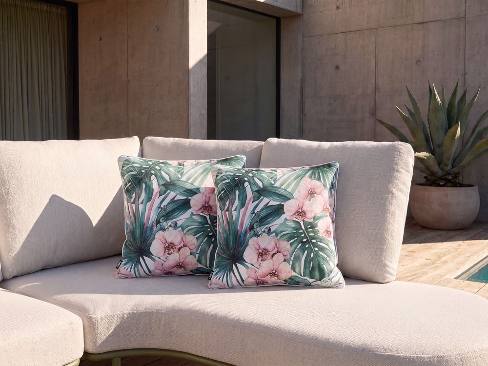 Set of 2 Outdoor Cushions ALLAMANDA Plant Pattern 45 x 45 cm Green