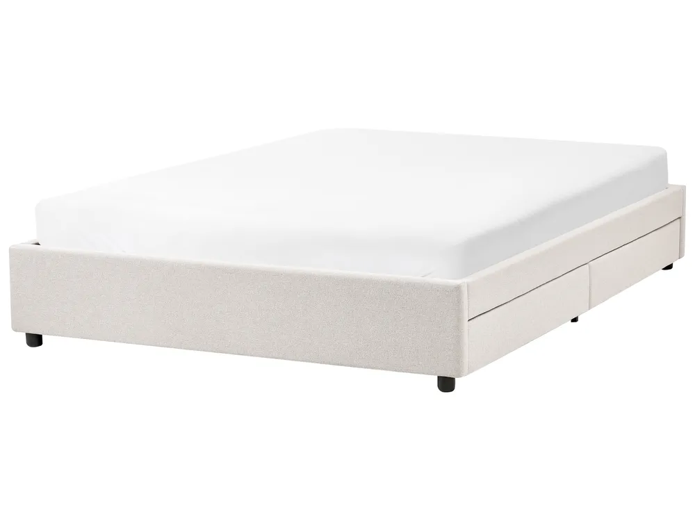 Bett mit Schubladen ohne Kopfteil PRADES Stoff Hellbeige 160 x 200 cm_996137