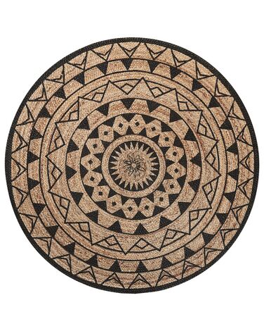 Tapis en jute ⌀ 140 cm beige / noir motif mandala PORSUK
