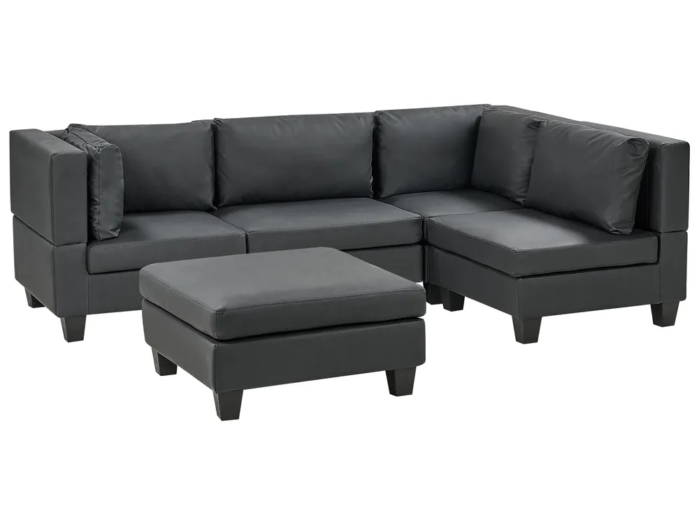 Modular Corner Sofa 4 Seater UNSTAD with Ottoman Faux Leather Black Left Hand_936706
