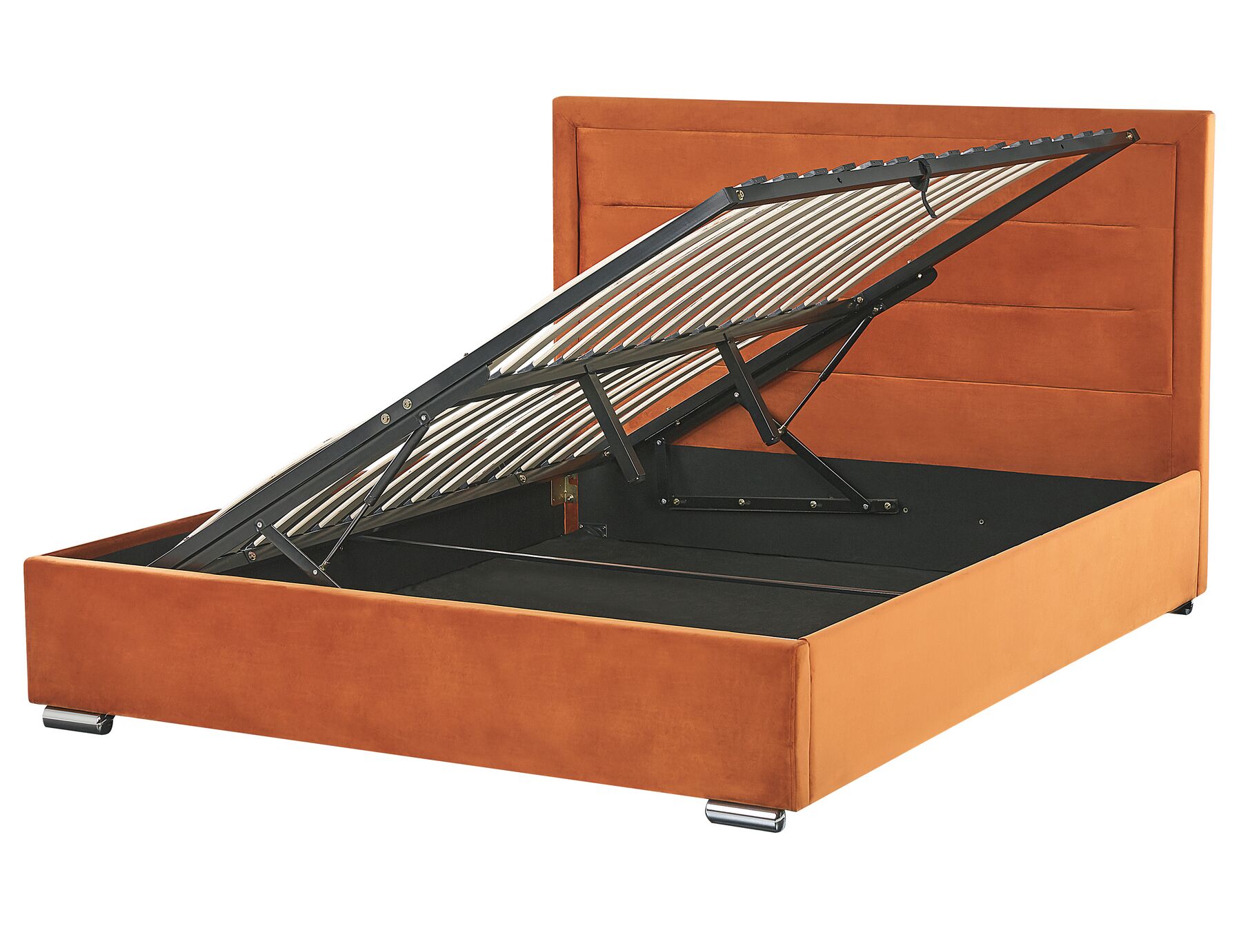 Zamatová posteľ s úložným priestorom 160 x 200 cm oranžová ROUEN_819166