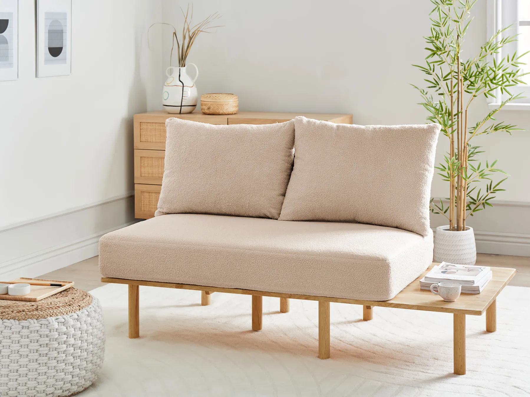 Sofa 2 Seater SALO with Tables Boucle Beige_932580