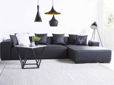 Left Hand Leather Sofa Black LUNGO