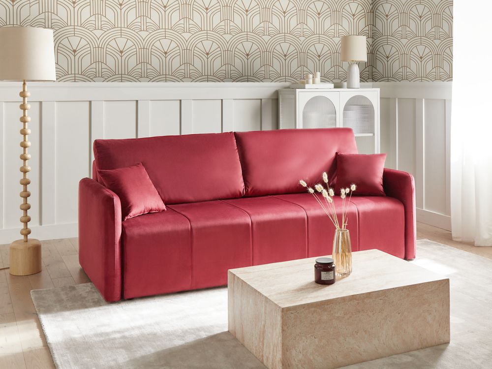 Sofá-cama 3 lugares EGGE Veludo Bordeaux
