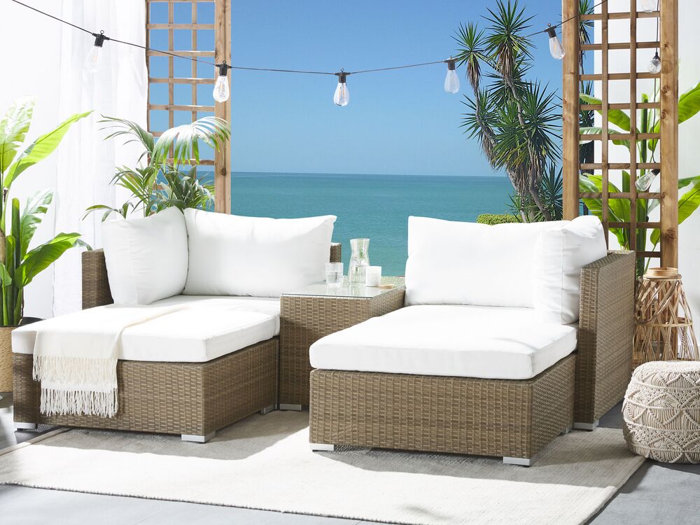 Garden Lounge Set with Table 2 Seater NOTO Modular PE Rattan Light Brown