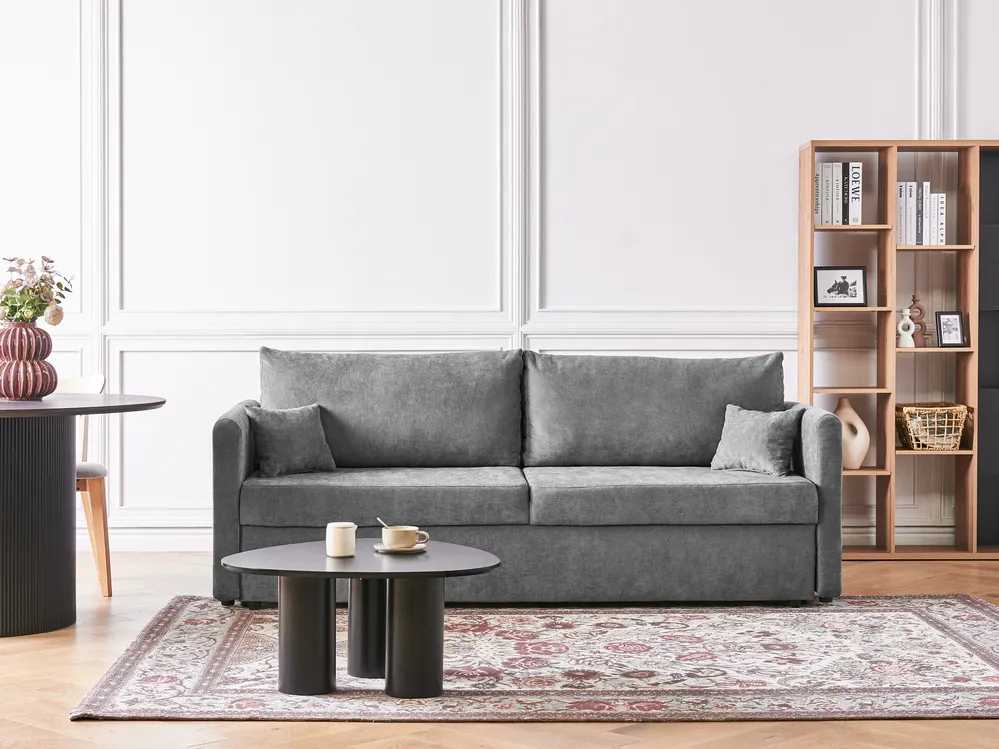 Sofa rozkładana dla 3 osób BLEIK ze schowkiem Szenil Jasnoszary