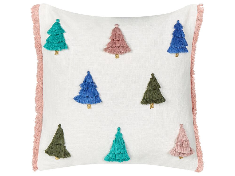 Coussin SKIMMIA 45 x 45 cm Coton Blanc Motif de Noël