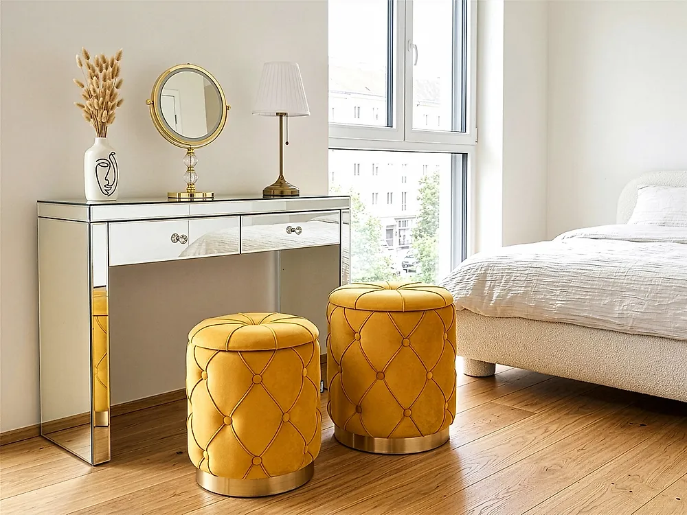 Set of 2 Storage Pouffes PUEBLO Velvet Mustard