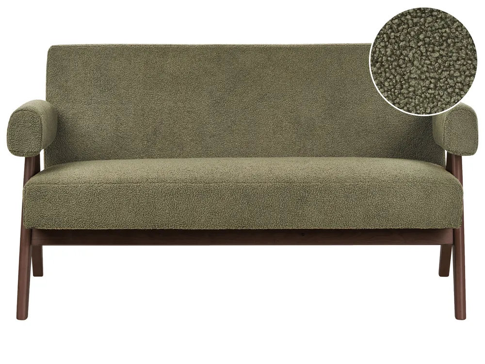 Sofa dla 2 osób TAMRE Boucle Zielony/ ciemny brąz