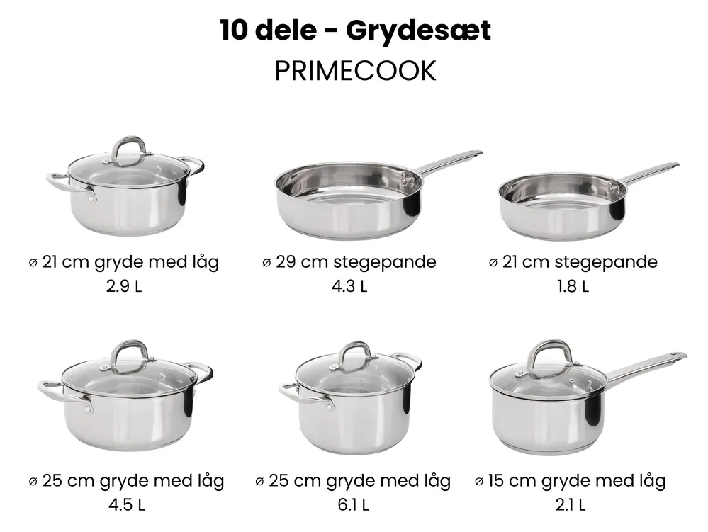 Grydesæt med 10 dele PRIMECOOK Rustfrit stål Sølv_1051154