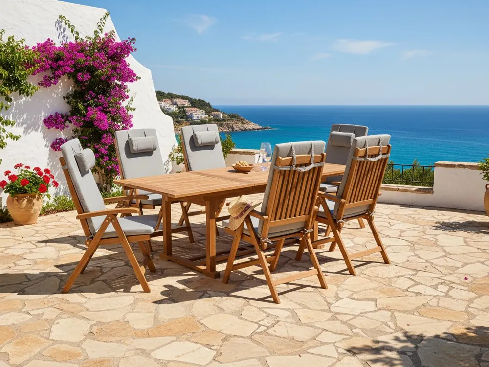 Garden Dining Set Seater JAVA PREMIUM Acacia Wood Grey Melange