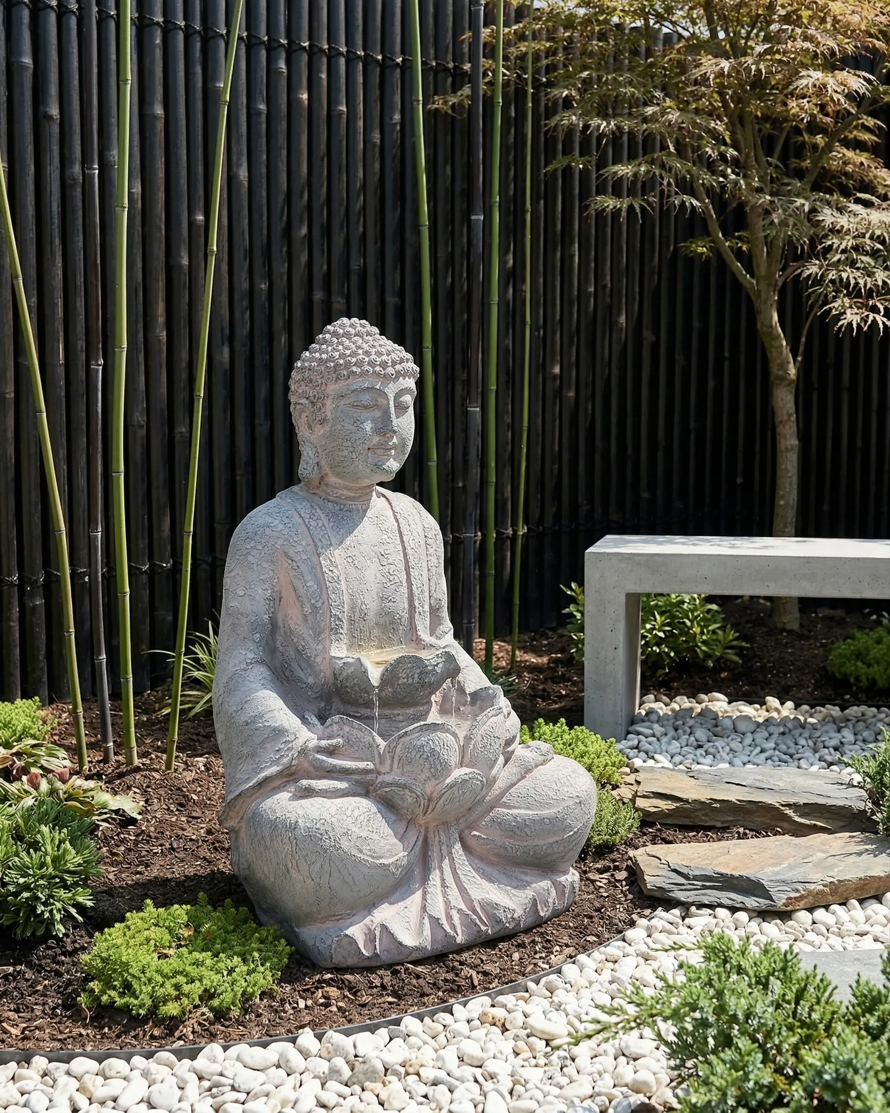Garden Water Feature LED URLANTE Buddha Grey_1064127