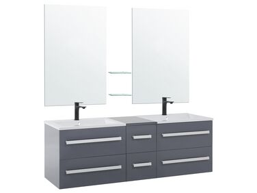 Badrumsmöbler väggskåp 2 spegel 2 tvättställ och glashylla grå MADRID