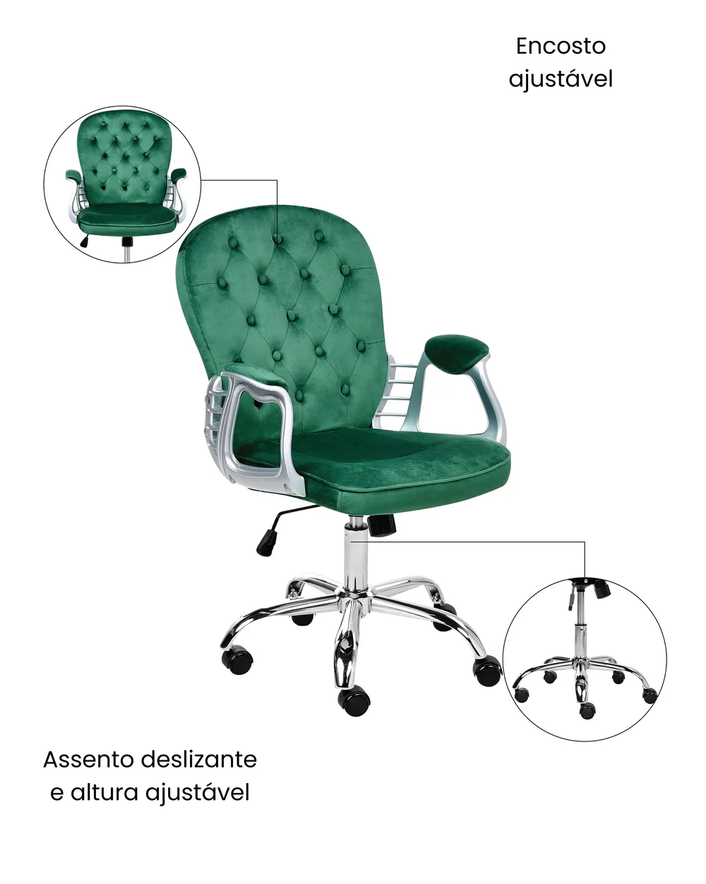 Cadeira home office PRINCESS Veludo Verde_1036992