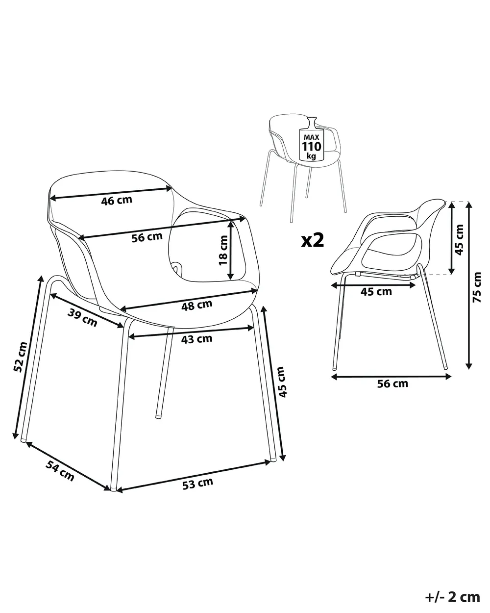 Set di 2 sedie da pranzo ELBERT Grigio chiaro_802980