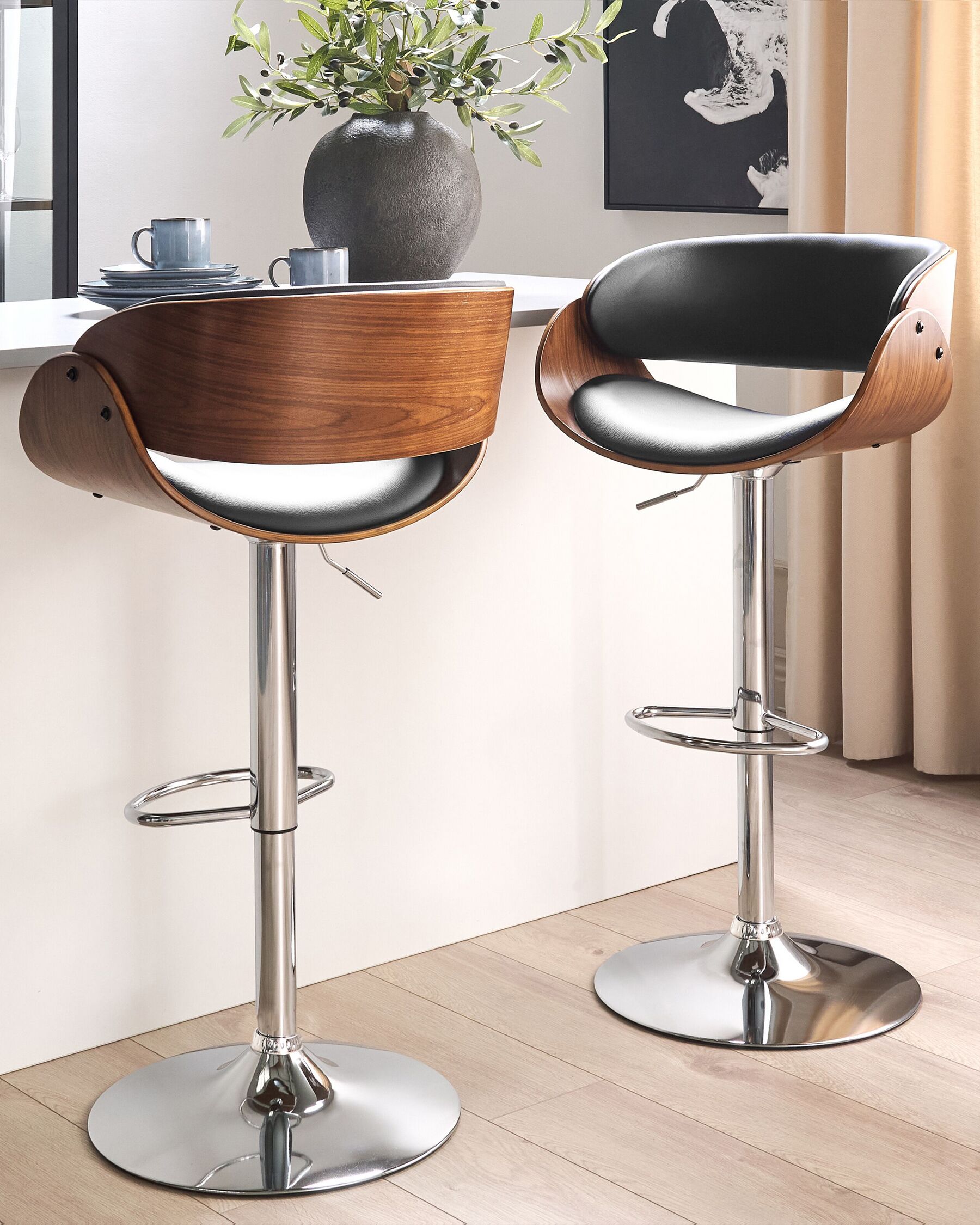 Swivel Bar Stool Dark Wood with Black BAKU_732737