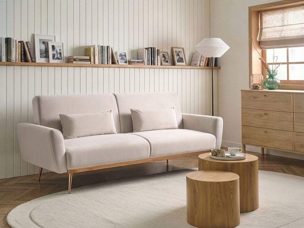Divano letto 3 posti EINA Velluto Beige chiaro