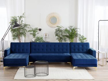 5 Seater U-Shaped Modular Velvet Sofa Navy Blue ABERDEEN