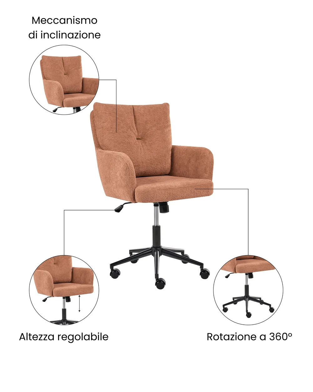 Sedia da scrivania ALPINE Tessuto Marrone dorato_1071084