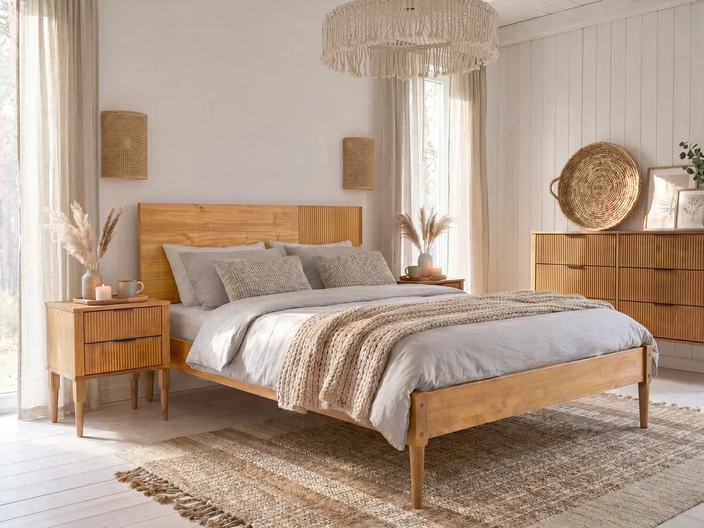 Schlafzimmer Set Kiefernholz FLAVIGNAC 140 x 200 cm Hellbraun_1118466