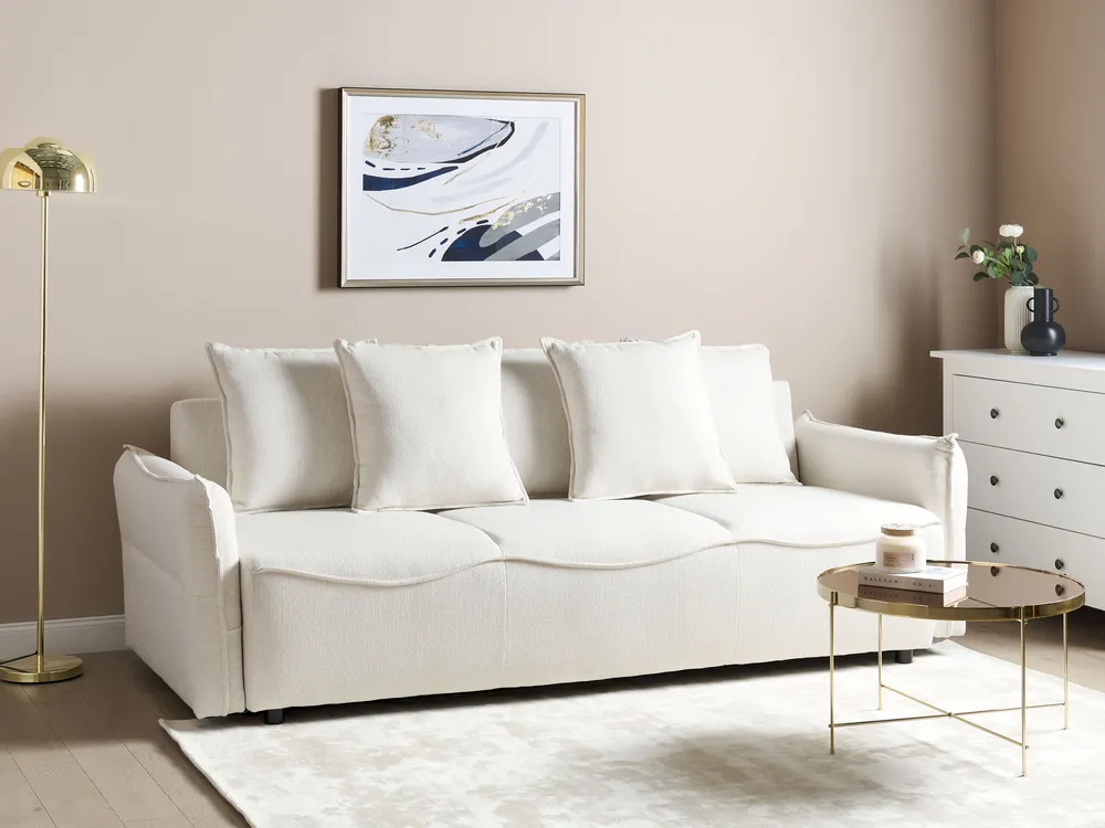 Sofa rozkładana dla 3 osób KRAMA ze schowkiem Złamana biel