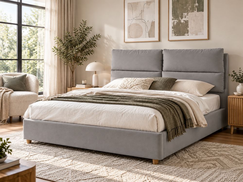 Ottoman Bed BATILLY Velvet Light Grey 160 x 200 cm (EU King Size)