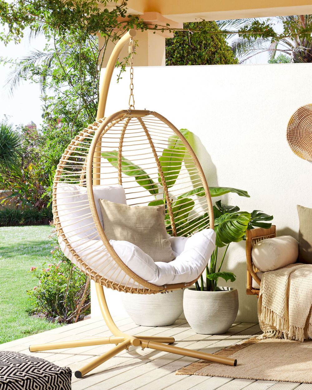 Hanging Chair with Stand ARCO Fabric Beige Beliani