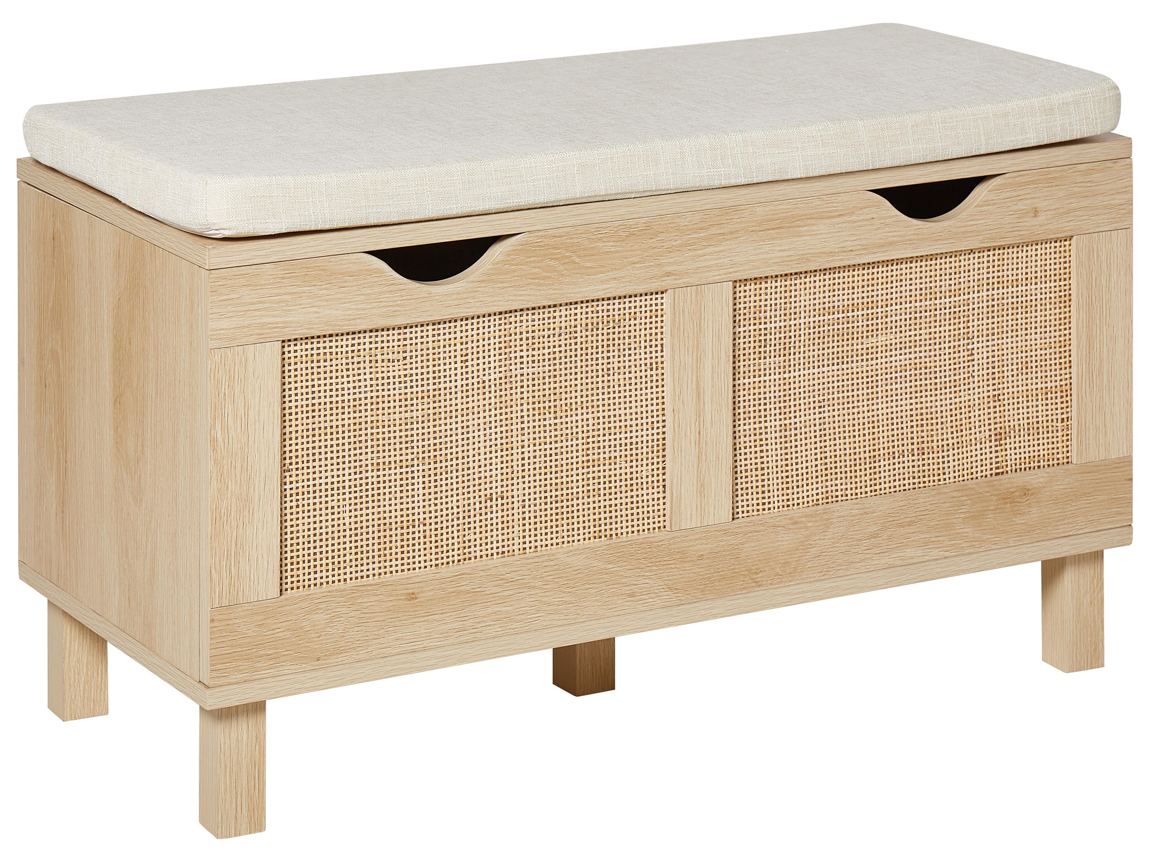 Furniliving Panca Portaoggetti Con Braccioli E Bottoniera | Lino Beige, Large | Certificata FSC, 136kg Di Portata