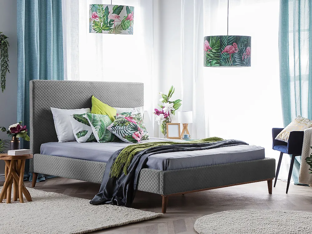 Bed Velvet BAYONNE 180 x 200 cm (EU Super King) Light Grey_1179233
