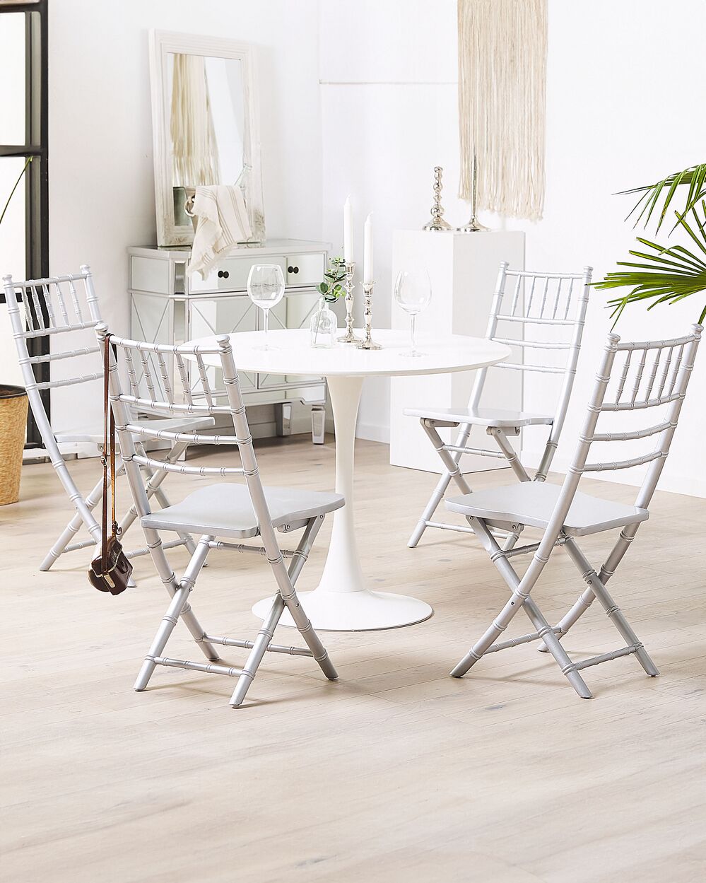 Lot de 4 chaises de salle à manger Pliant MACHIAS Bois de hêtre Argenté