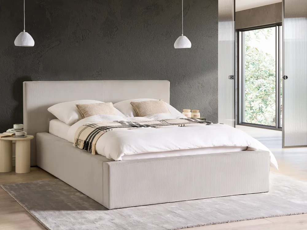 Letto contenitore LILLEBONNE Velluto a coste Beige chiaro 140 x 200 cm