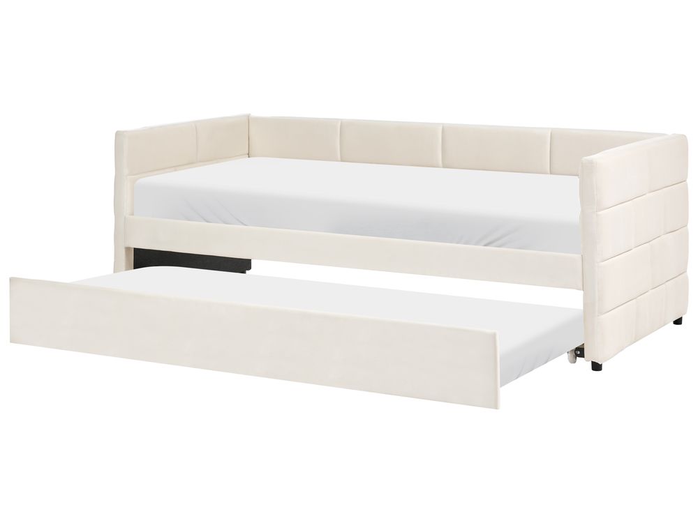 Rozkládací postel Umělý samet CHAVONNE 90 x 200 cm Krémově bílá
