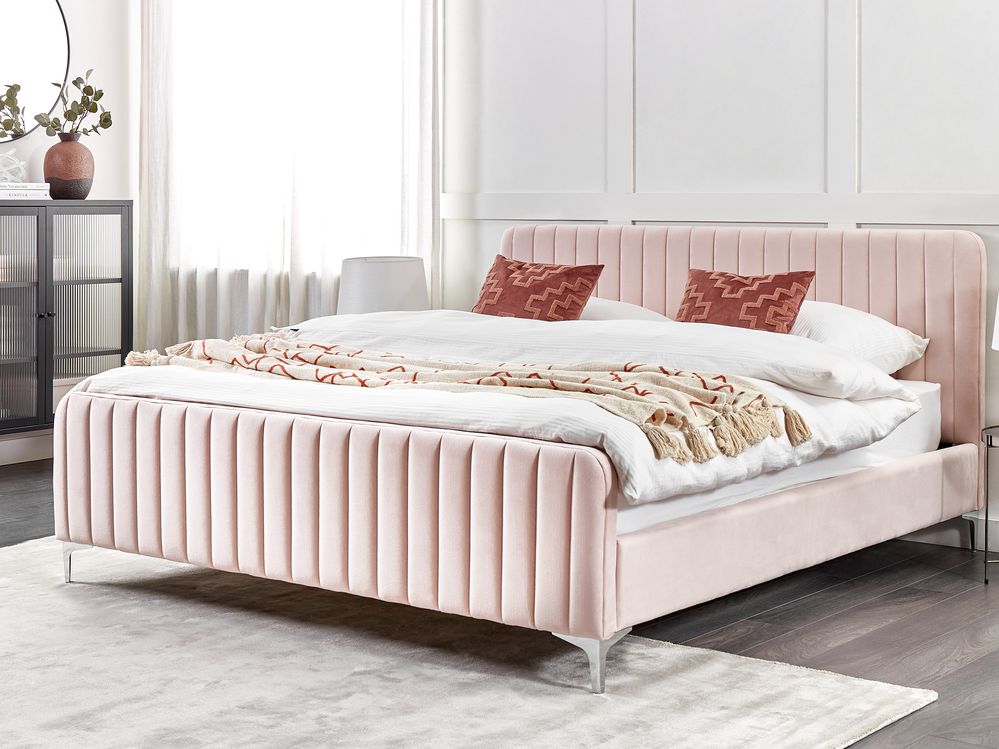 Bed Velvet LUNAN 180 x 200 cm (EU Super King) Pastel Pink