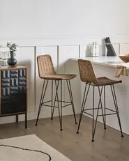 Set of 2 Bar Chairs CASSITA Rattan Brown_1018414