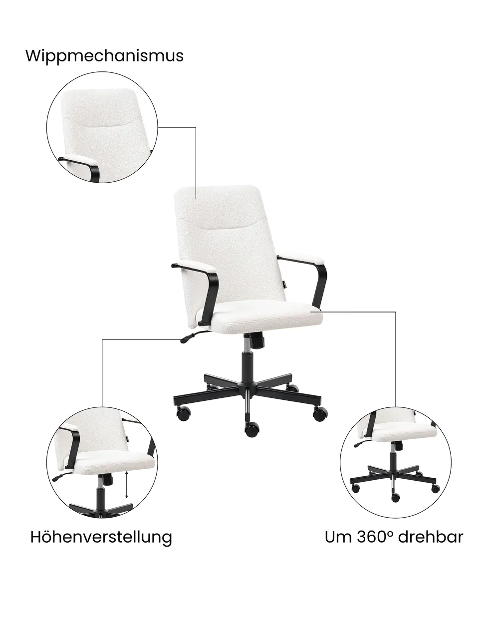 Bürostuhl CAROGA Bouclé Weiss_1059671