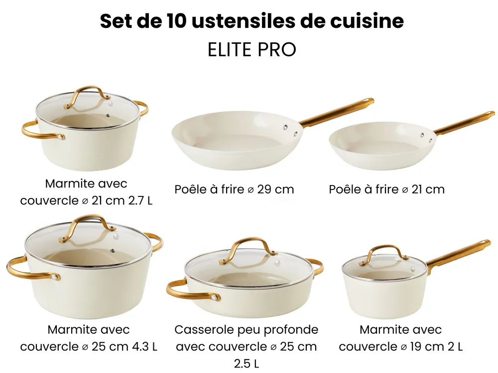Ensemble de 10 pièces d'ustensiles de cuisine ELITE PRO Blanc cassé_992893