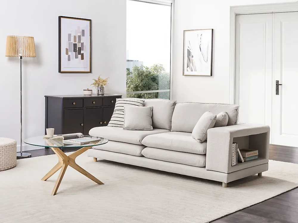 Sofa 2 Seater HEDEN with Cushion Fabric Light Beige_1178994