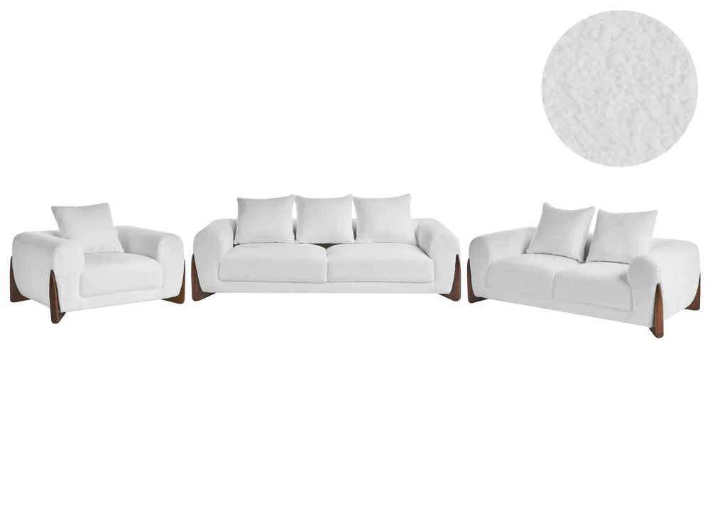Living Room Set 6 Seater VINLIDEN Boucle White