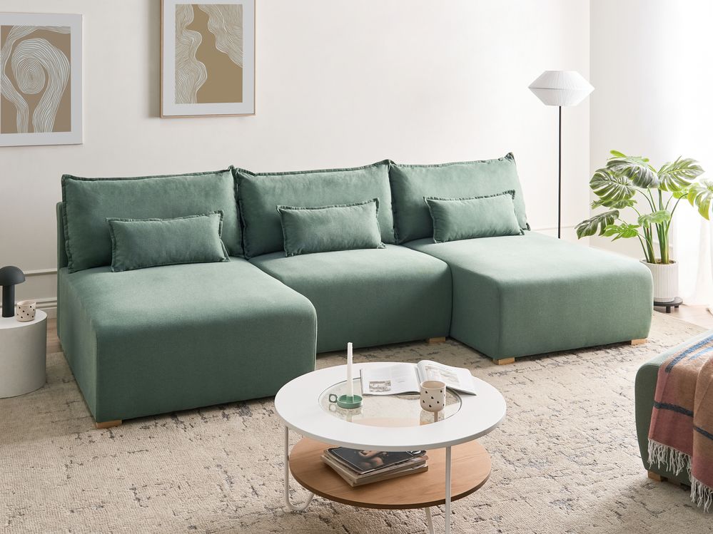 Sofá modular em forma de U NERBO Tecido Verde claro