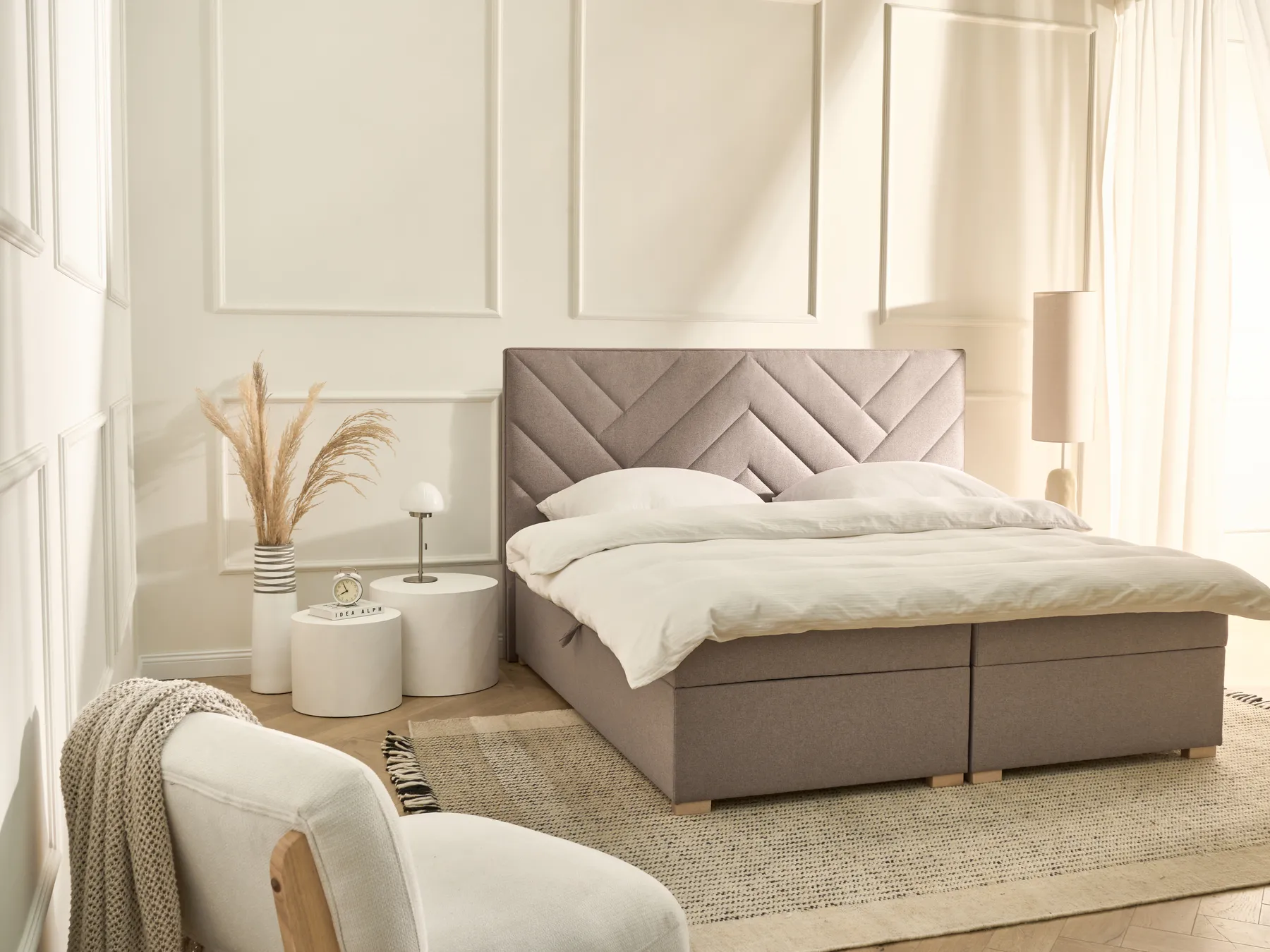 Divan Bed with Storage ESQUIRE Fabric Taupe 180 x 200 cm (EU Super King)_1016266