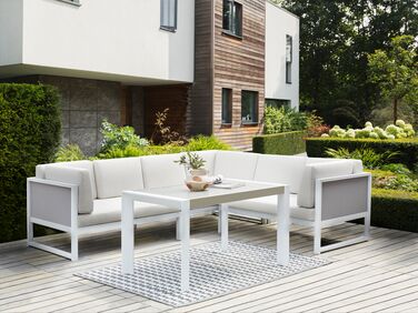 Left Hand 6 Seater Garden Sofa Set Off-White CASTELLA