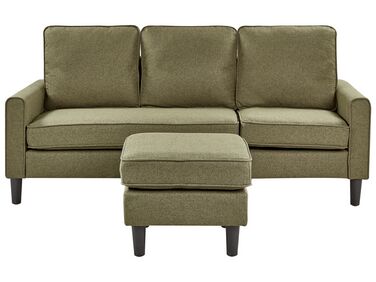 3 Seater Fabric Sofa with Ottoman Green AVESTA