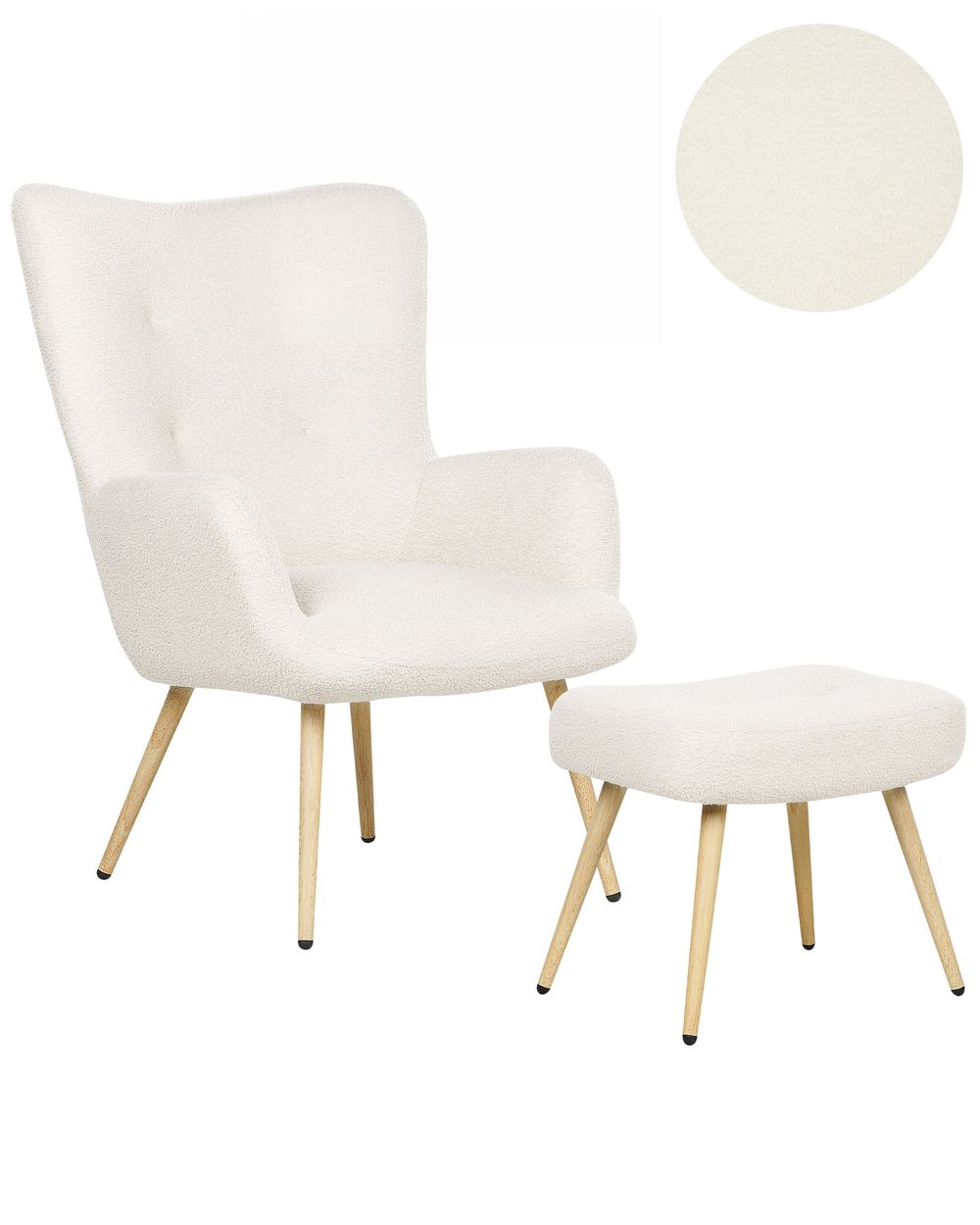 Wingback Chair VEJLE with Footstool Boucle Off-White