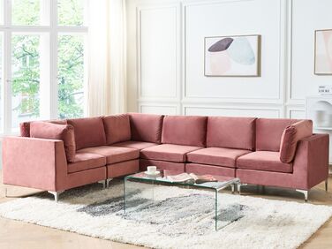 Right Hand 6 Seater Modular Velvet Corner Sofa Pink EVJA